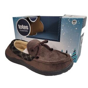 Totes‎ Loafer Slippers Mens Medium 8-9 Faux Suede Slip On Chocolate Brown